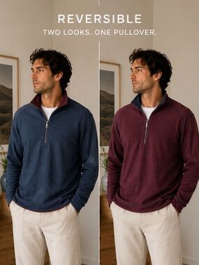 Tommy Bahama Reversible 1/4 Zip Pullover Blue Burgundy Men’s XL Capsule Wardrobe
